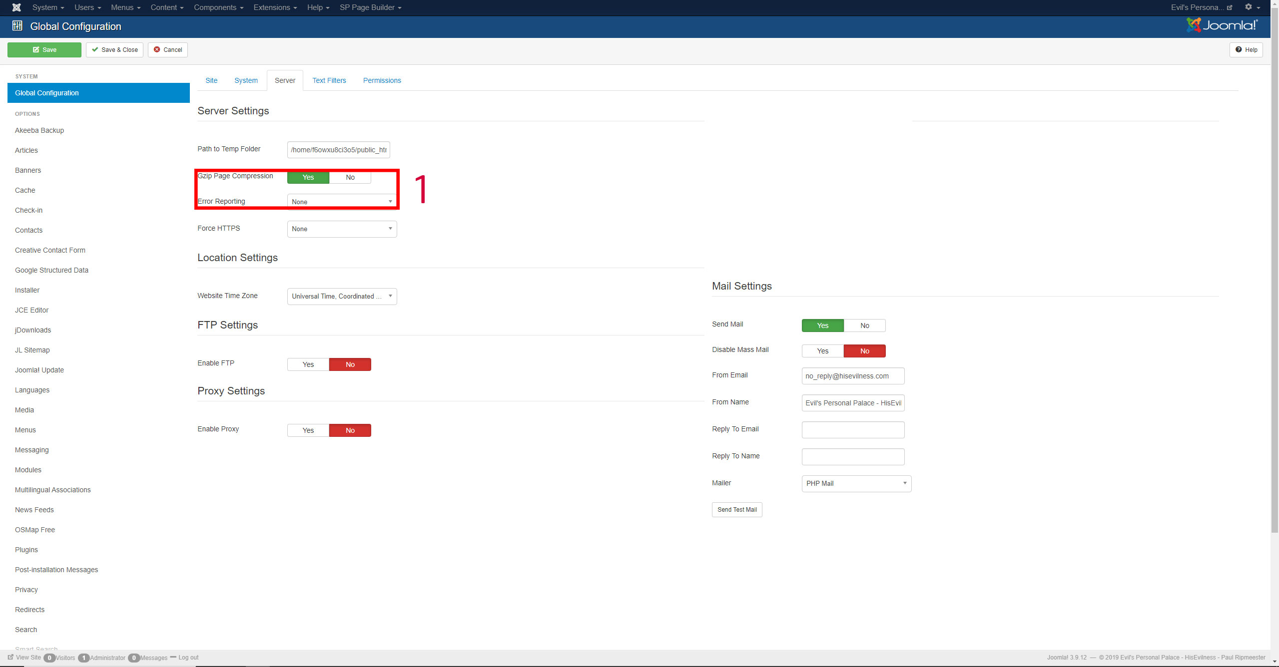 Joomla server configuration