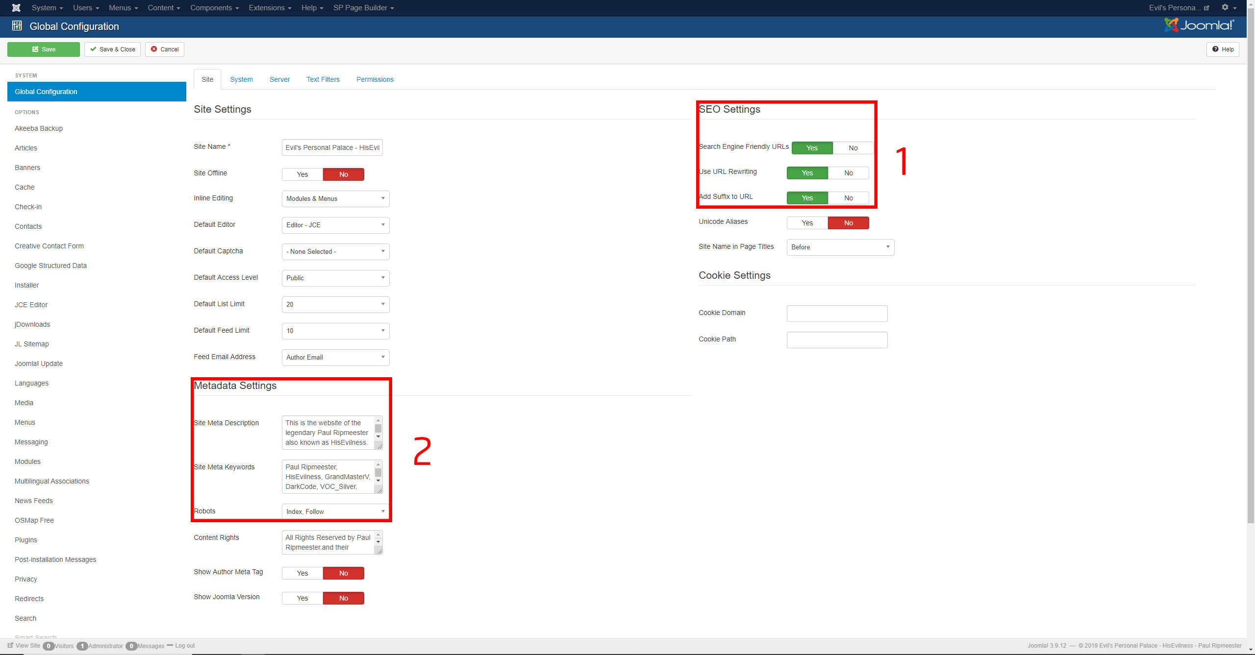 Joomla site configuration