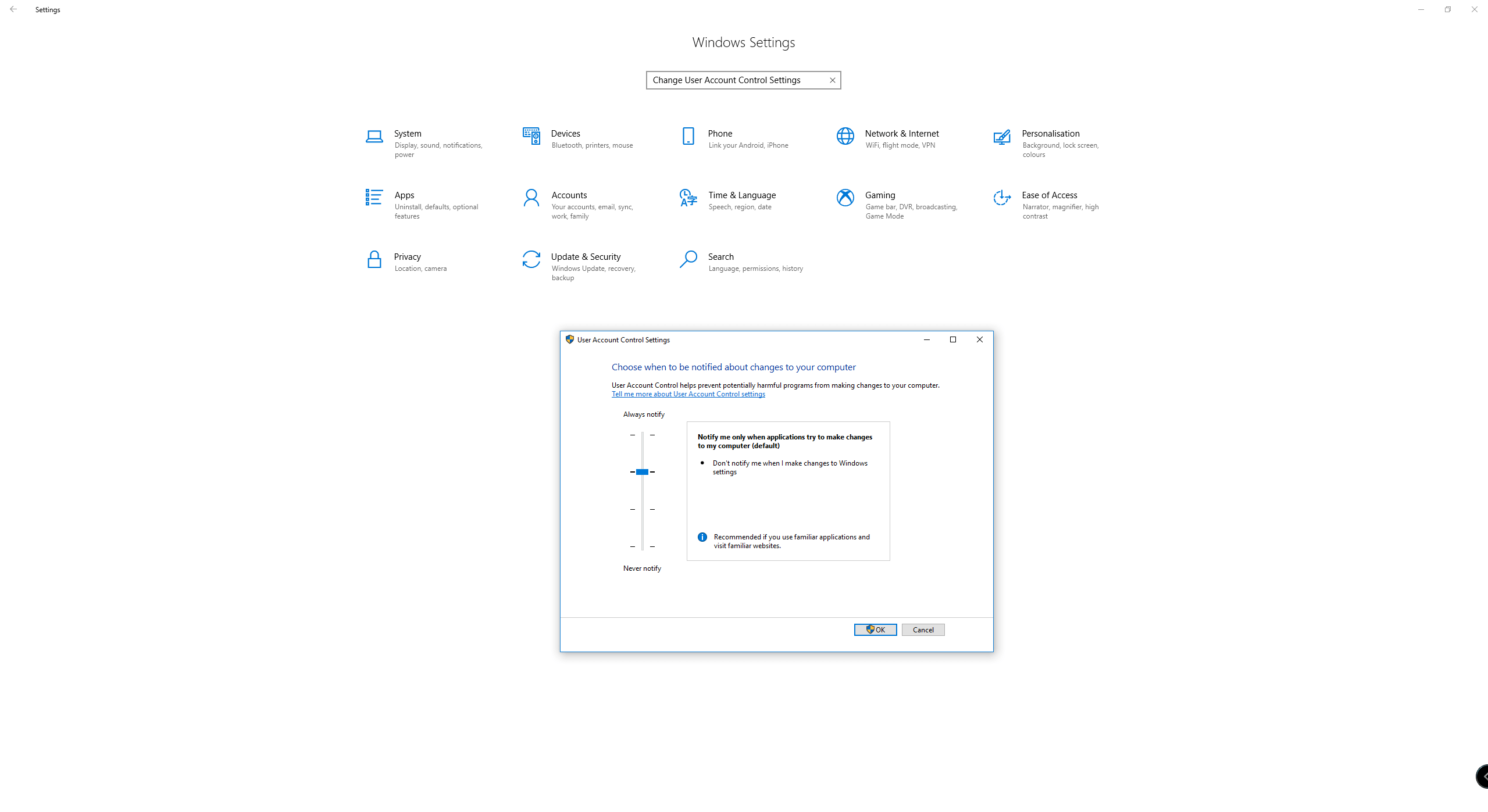 User Account Control Settings