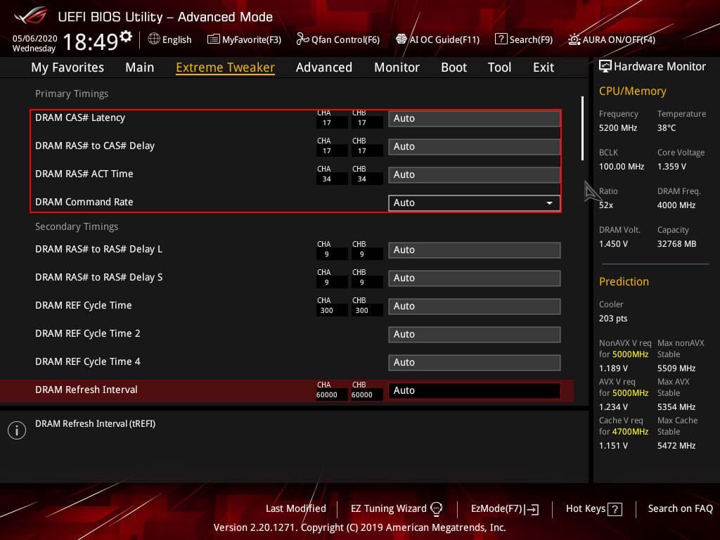 UEFI BIOS primary timings