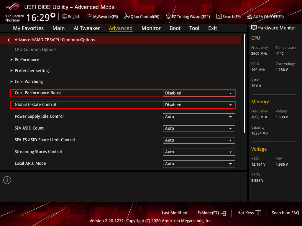 AMD CBS settings for the Ryzen 3700X
