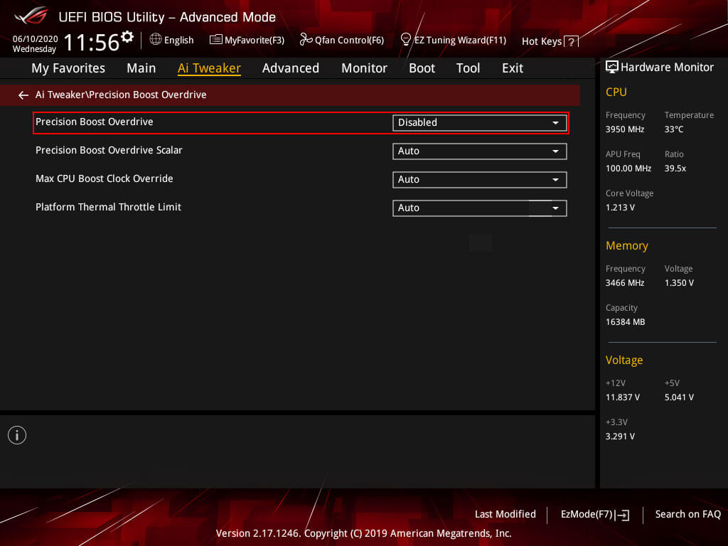 PBO 2.0 settings for manual overclock