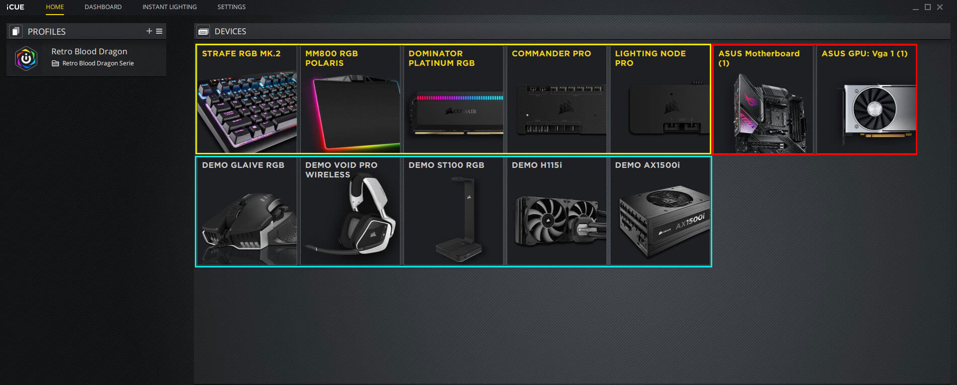 Connected devices to the iCue interface example