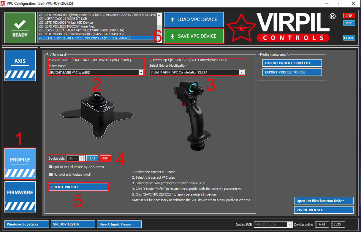 Profile settings.