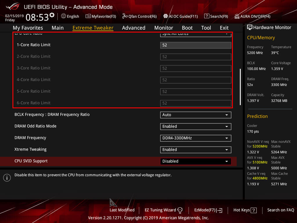 ASUS Maximus Hero XI Extreme Tweaker CPU Core Ratio