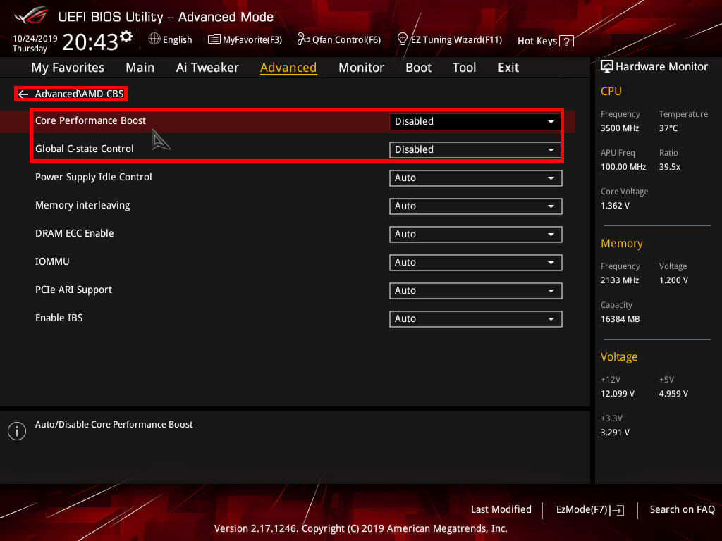 ASUS Strix X370 AMD CBS settings