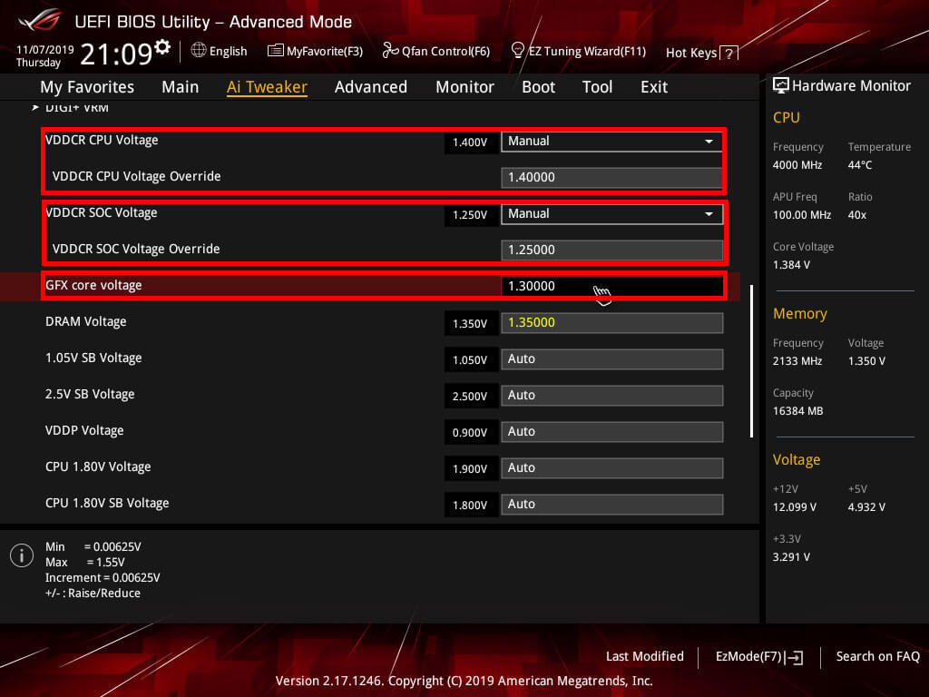 ASUS Strix X370 Voltage settings