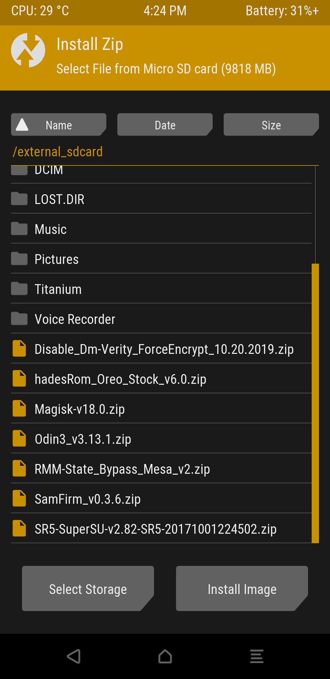 All files needed installing custom ROM and root.