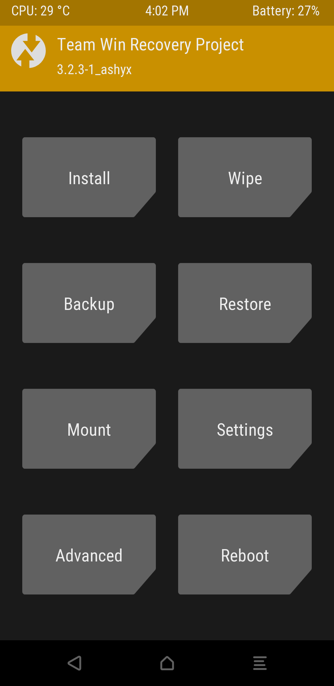 TWRP main menu